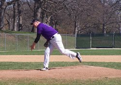 Lefty Bill Quoss throwing against the Marauders.