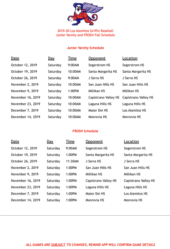 JV/Frosh Fall Schedule