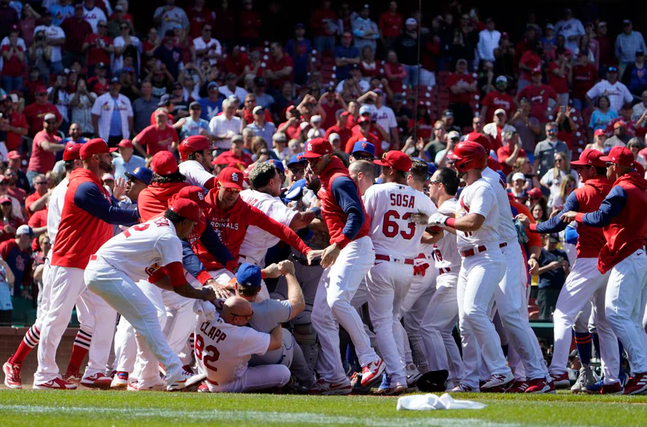Brawl erupts after Wes Covington spiked Dick Groat (Groat to miss 11 days)