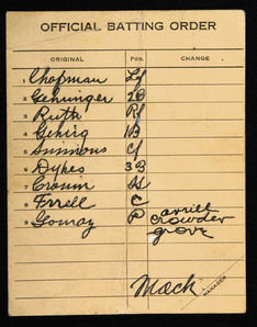 AL lineup card from the first All-Star game held in 1933
