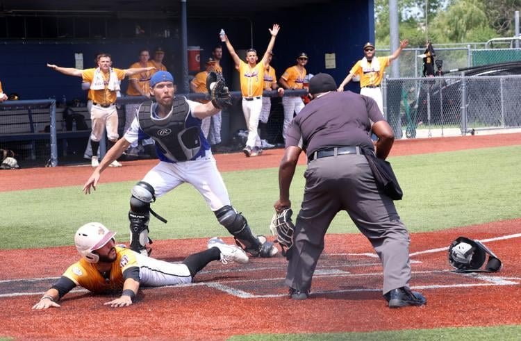Marty Coyle tags out a Buffalo, NY Diesel runner in the series title game