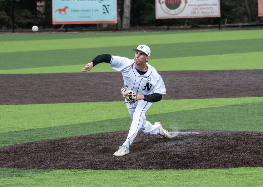 Northville's Greg Burns pitches during a Kensington Lakes Activities Association-West baseball game on Monday, March 31, 2025.