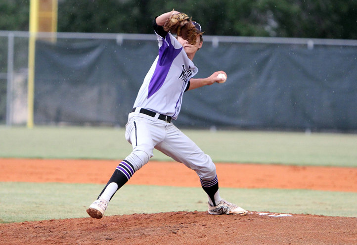 Riverview reliever Alex Moore delivers a pitch against Timber Creek in the Class 8A-Region 2 final at the Rams new field. Moore fanned nine in 5 2/3 innings in the 4-1 loss. STAFF PHOTO / DENNIS MAFFEZZOLI