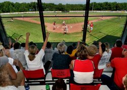 Fans cheer at the Class C State Tournament held at Cody Park-Legion Field