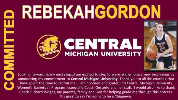 Rebekah Gordon commits to Central Mischigan