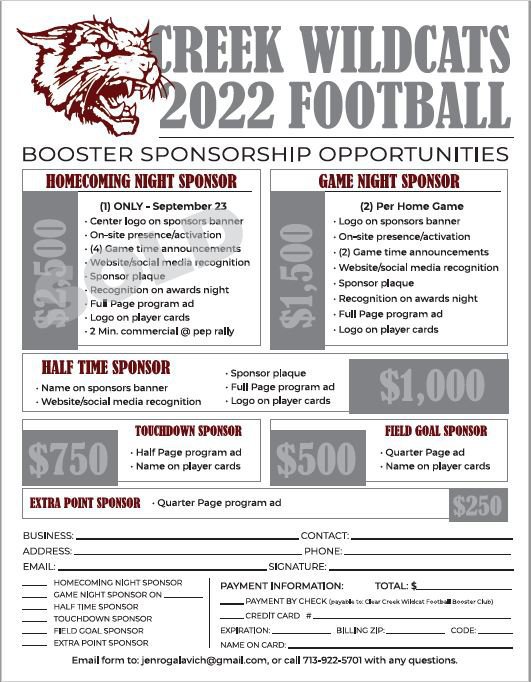 Clear Creek Football Booster Club Home Page