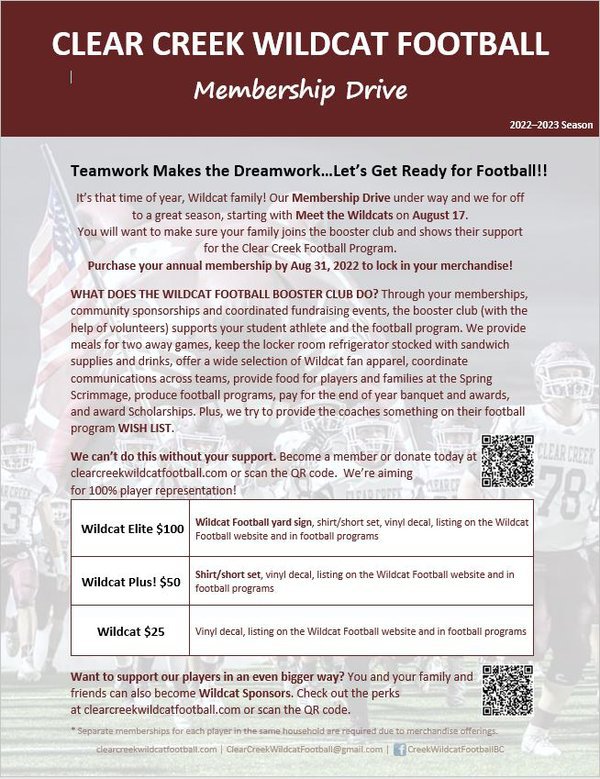 Clear Creek Football Booster Club Home Page