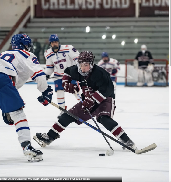 Declan Daley maneuvers through Burlington players