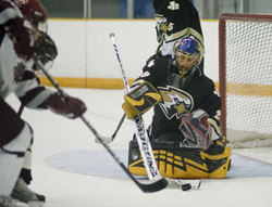 Goalie Gordon Loery made 24 saves for the Joel Barlow high hockey team in the South-West Conference semifinals - Scott Mullin Photo
