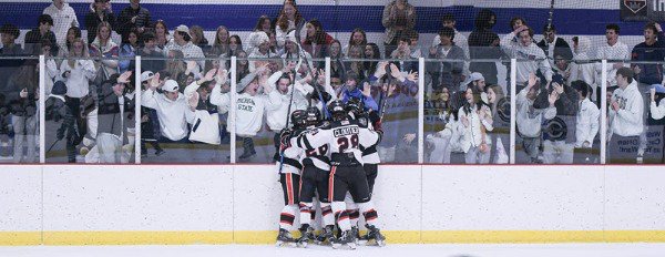 BU Varsity Celebrates their 4-1 Win over Lake Orion
