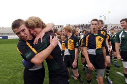  Gabriel Christus PAC’s AJ Eleniewski, left and Greysen Lincoln hug each other after winning the Division II state championship with a 31-3 victory ov