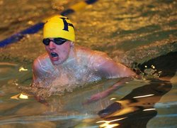 Roxbury sophomore James Singewald swims the 200-meter individual medley during the U&ME Invitational swim meet held Friday at Morristown High School. 