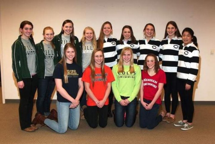 Front row: Ally Kleinsorgen (Roxbury); Emily Zimmermann (Mountain Lakes); Meghan Thompson (Kinnelon) and Mary Laurita (Mendham)