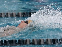 Allyson Kleinsorgen of Roxbury swims the backstroke in the 200 Medley Relay at the NJSIAA girls individual swimming championships on March 1 at Glouce
