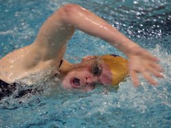 Roxbury's Jackie Kleinsorgen swim the women's SC meter IM at the U&ME invitational swim meet at Morristown High School 