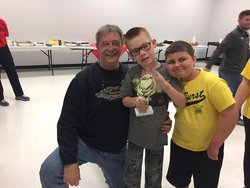 Kevin McLellan (L) with Miami Marlins Raffle Winner Brody Klemann (C) and friend
