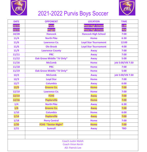 Purvis High School Soccer Home Page