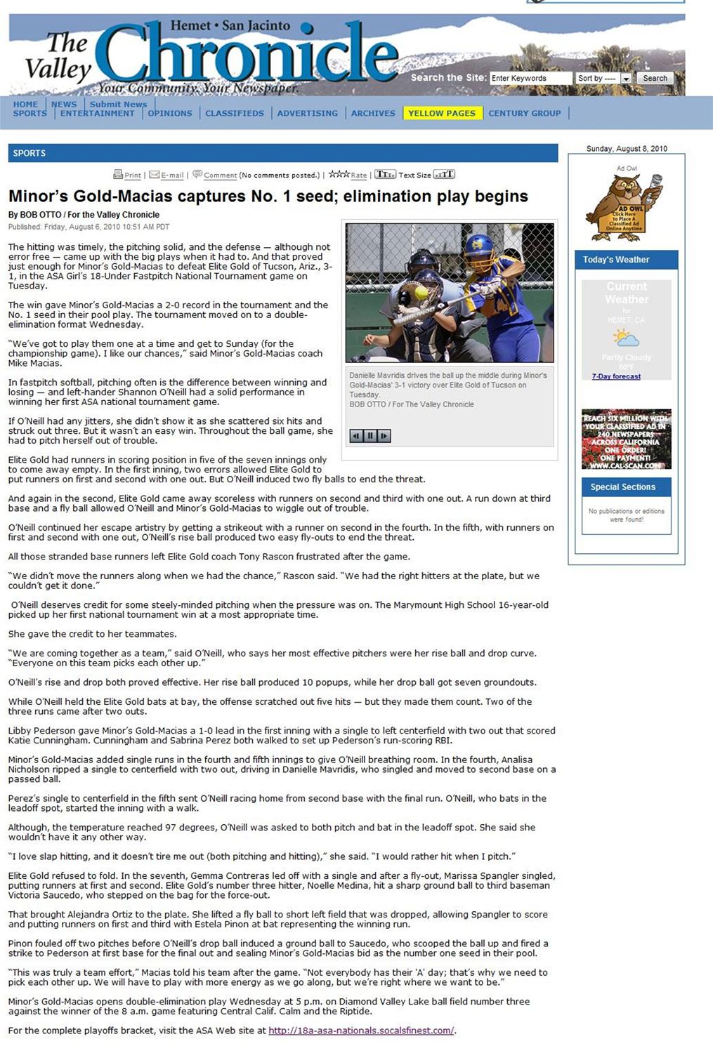 Minors Gold - Macias Captures No.1 seed 