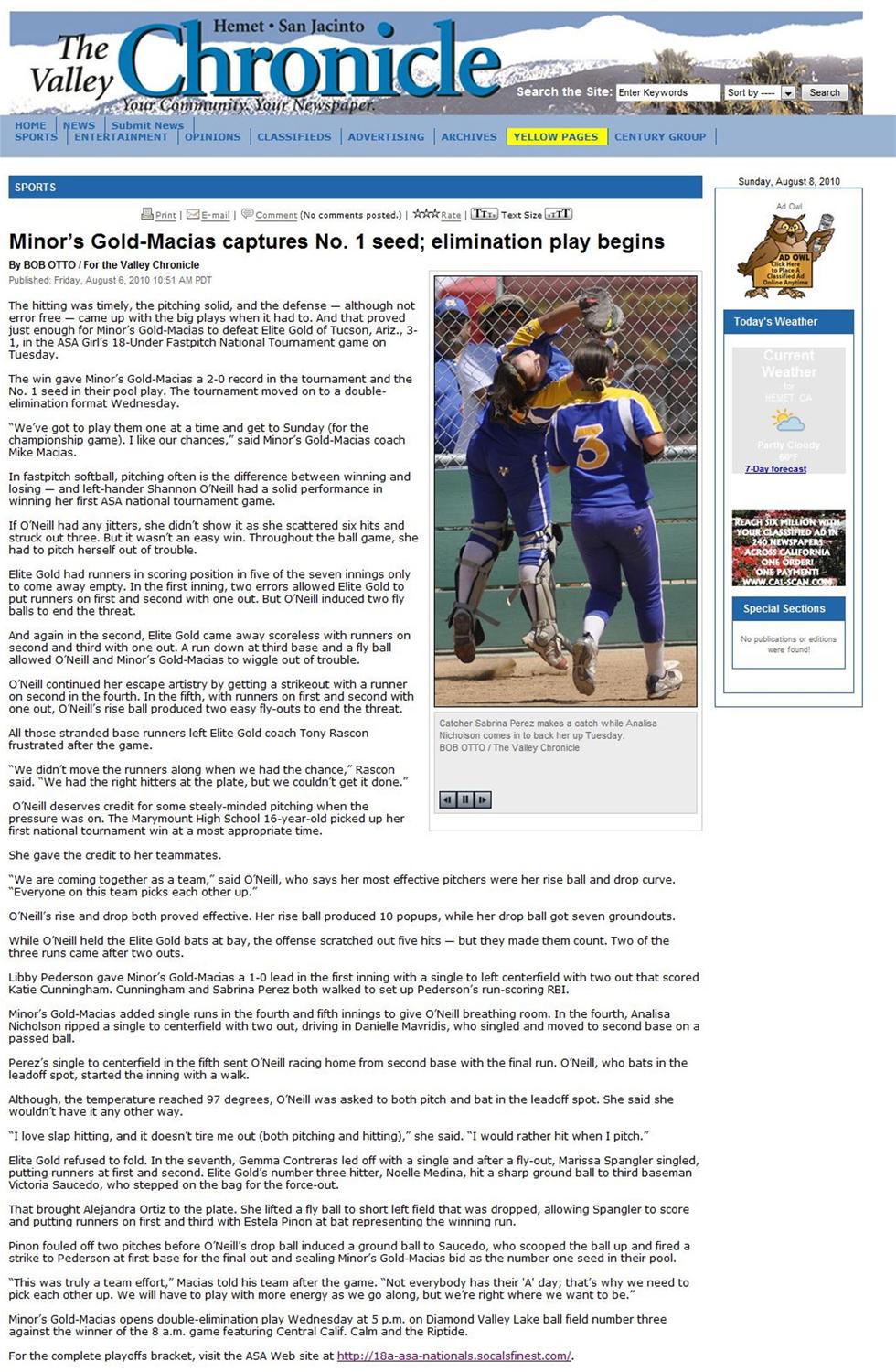 Minors Gold - Macias Captures No.1 seed 