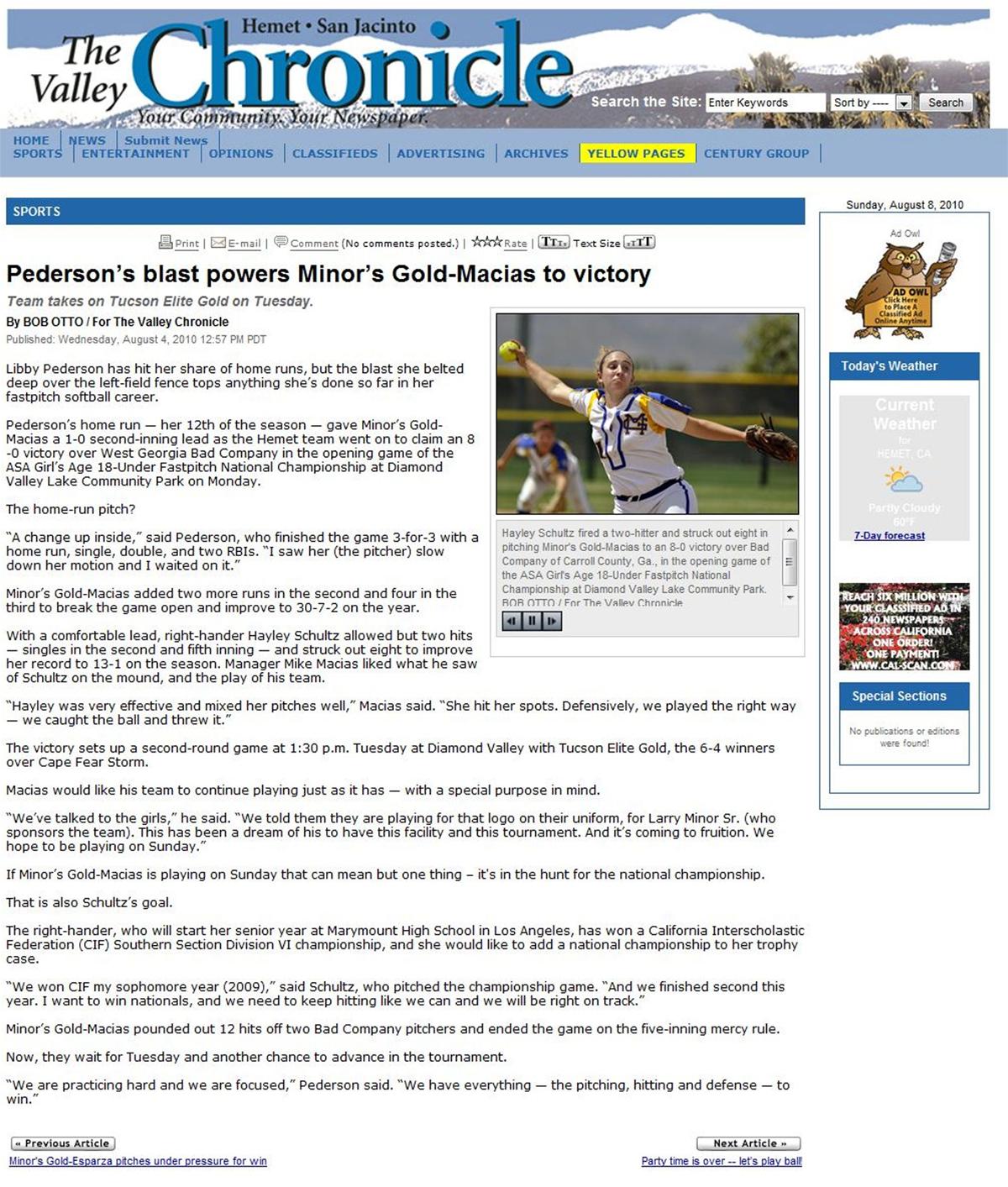 Pederson's blast powers Minors Gold to victory