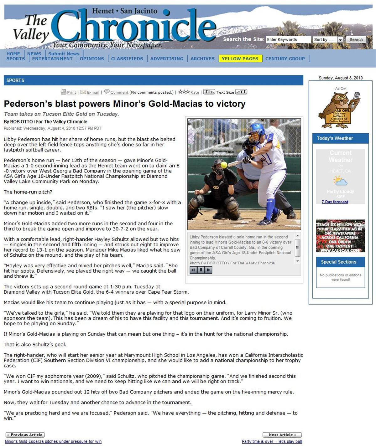 Pederson's blast powers Minors Gold to victory