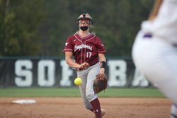 Lambert's Kassidy Krupit delivers a pitch against North Forsyth on Thursday, Sept. 28, 2017.